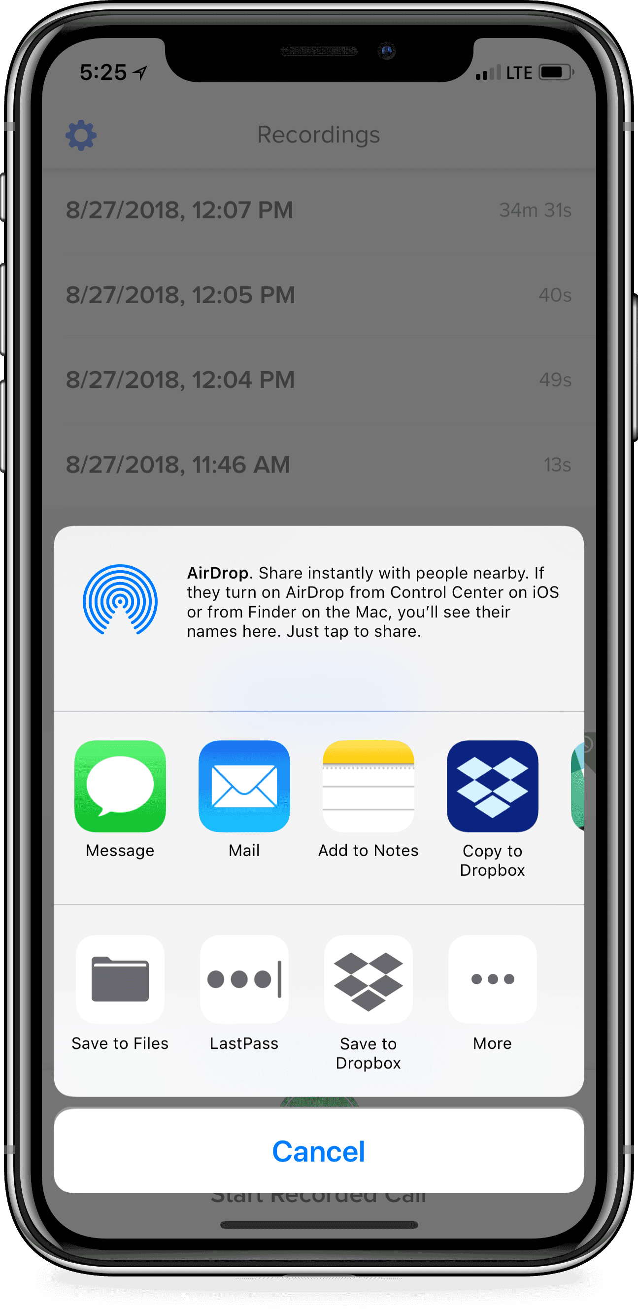 iPhone屏幕提示共享文件界面